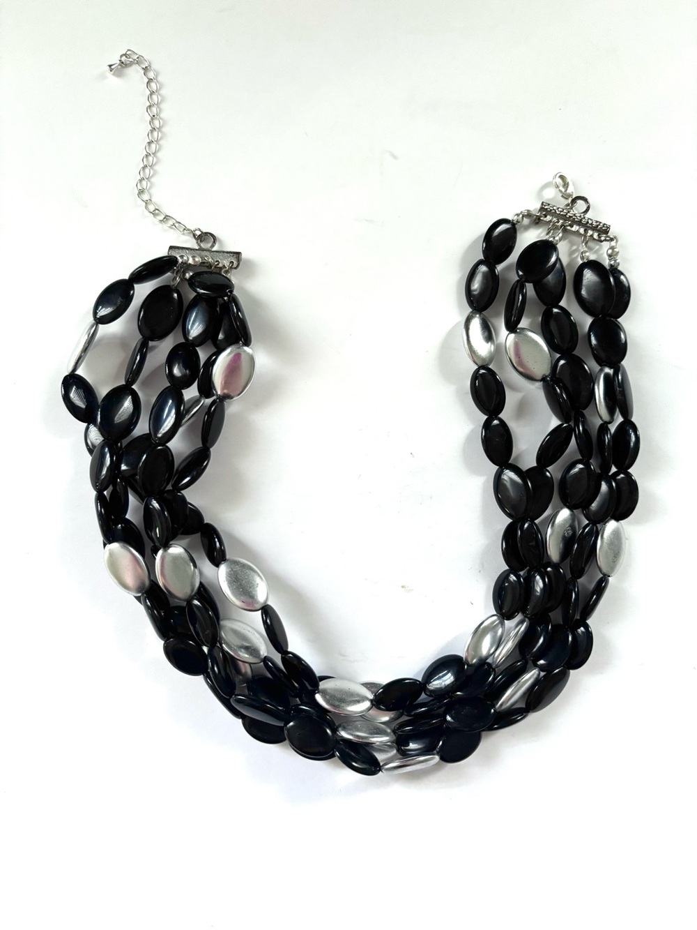 Multi-Strand Black & Silver Bead Necklace - Women Jewelry Statement Necklace